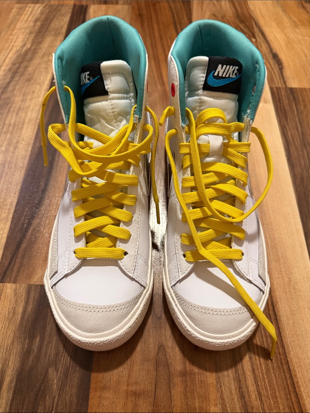Nike High-Top Sneakers in White with Yellow Laces